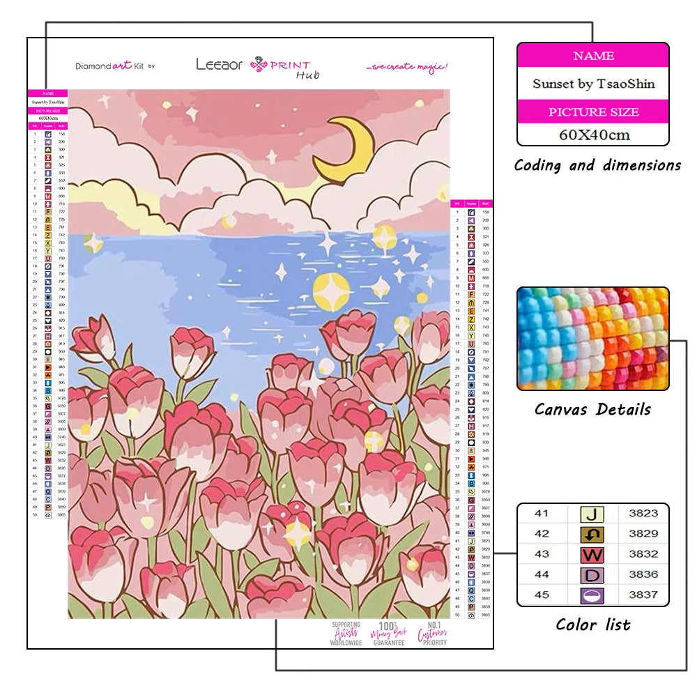 5D Landscape Cartoon Diamond Painting Beautiful Flowers And Moon Full Rhinestone Mosaic Embroidery Cross Stitch Kit Home Decor