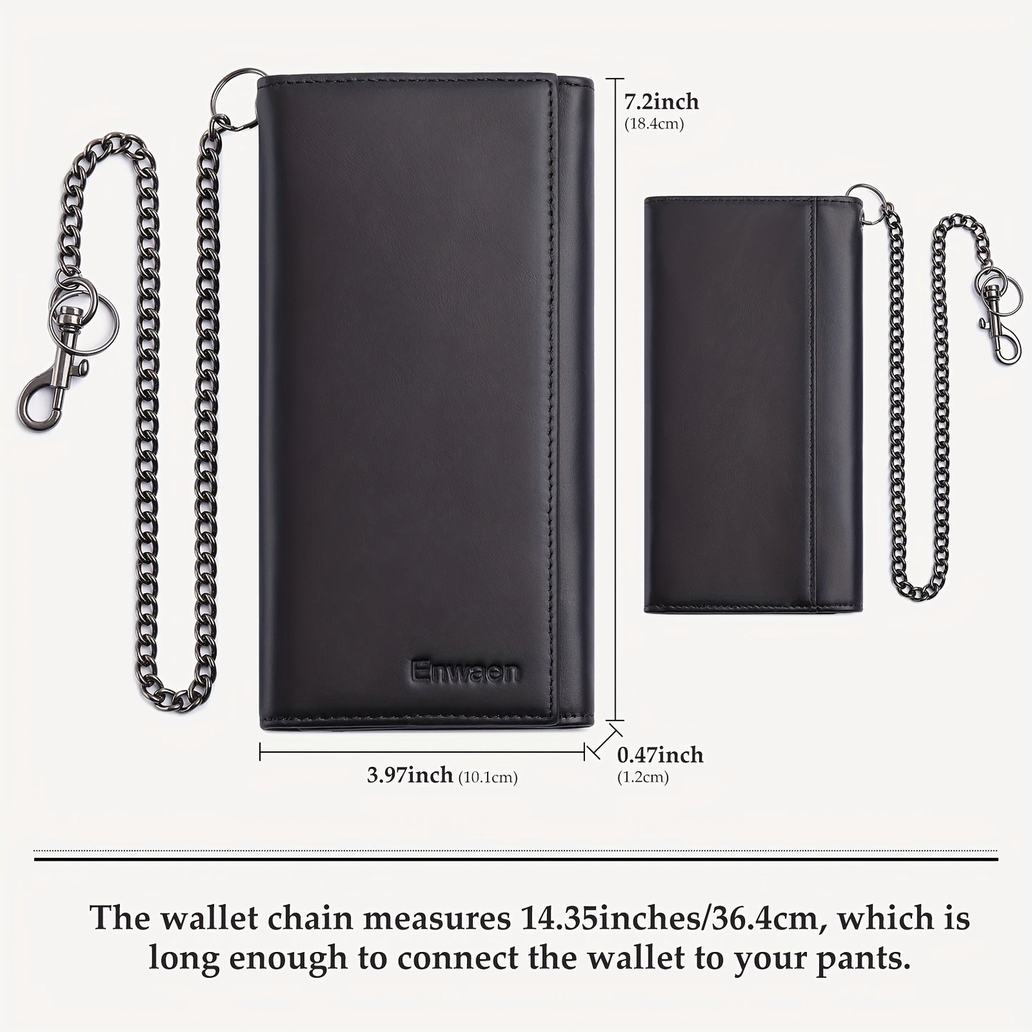 1pc Men's Cowhide Long Wallet With Chain, Genuine Leather Long Trifold Wallet With Anti-Theft Chain