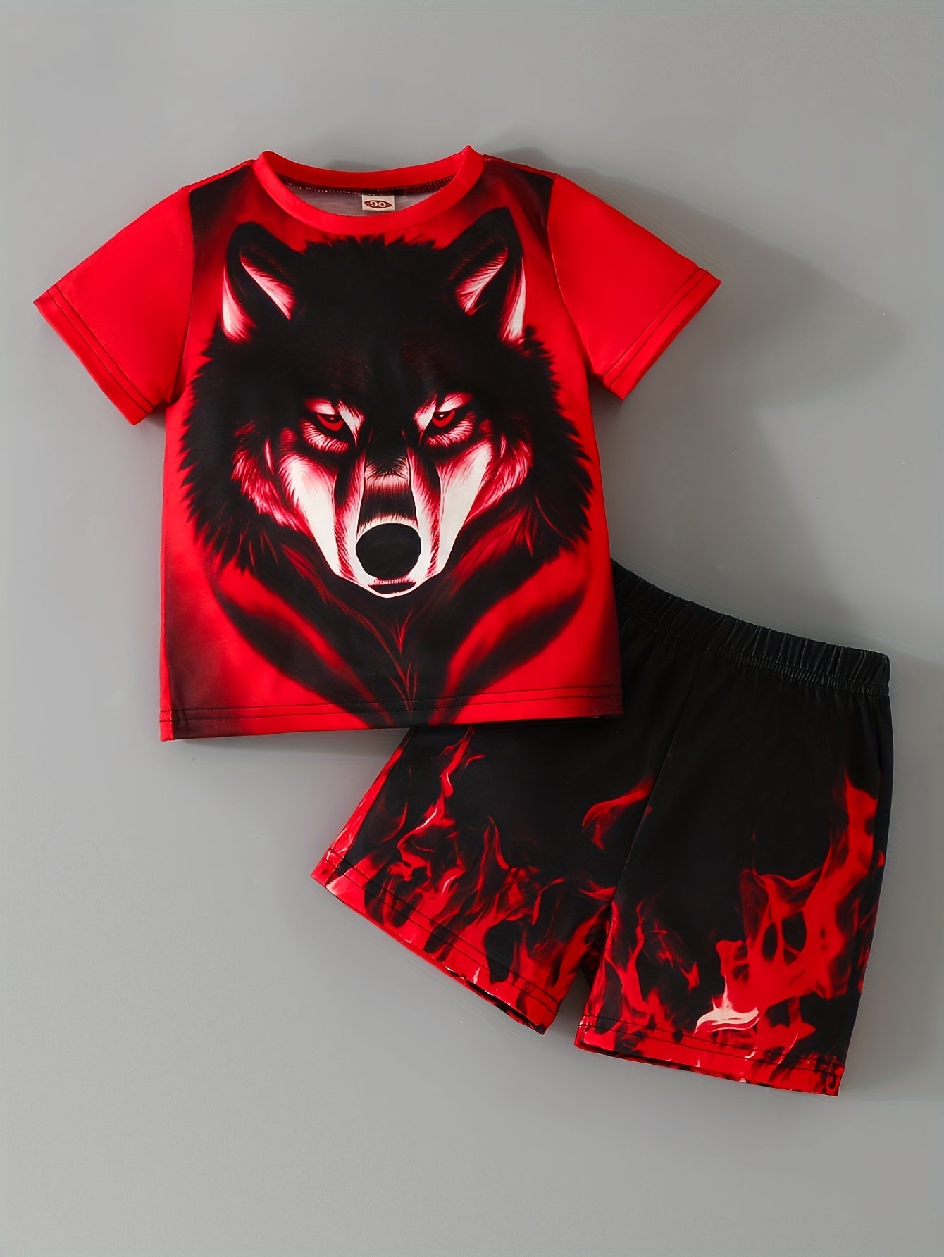 Wolf & Flame Print T-Shirt and Shorts Set for Summer Kids - Casual Short Sleeve Top and Pants with Fun Design