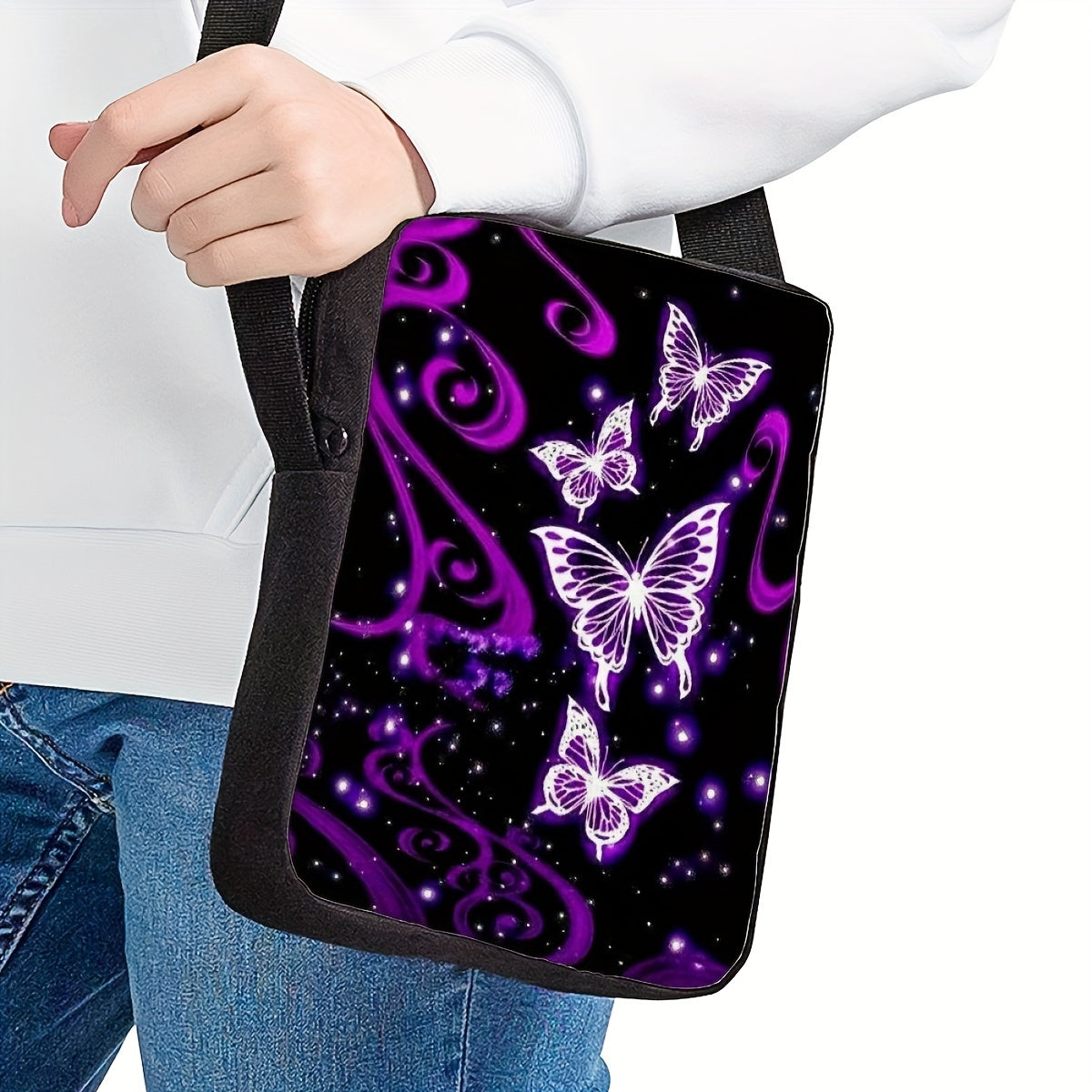 Y2K Purple Butterfly Cross-body Bag - Large Capacity, Durable Zipper, Perfect for Students, Boys, Girls, School, Outdoor Parties - Great Gift Idea