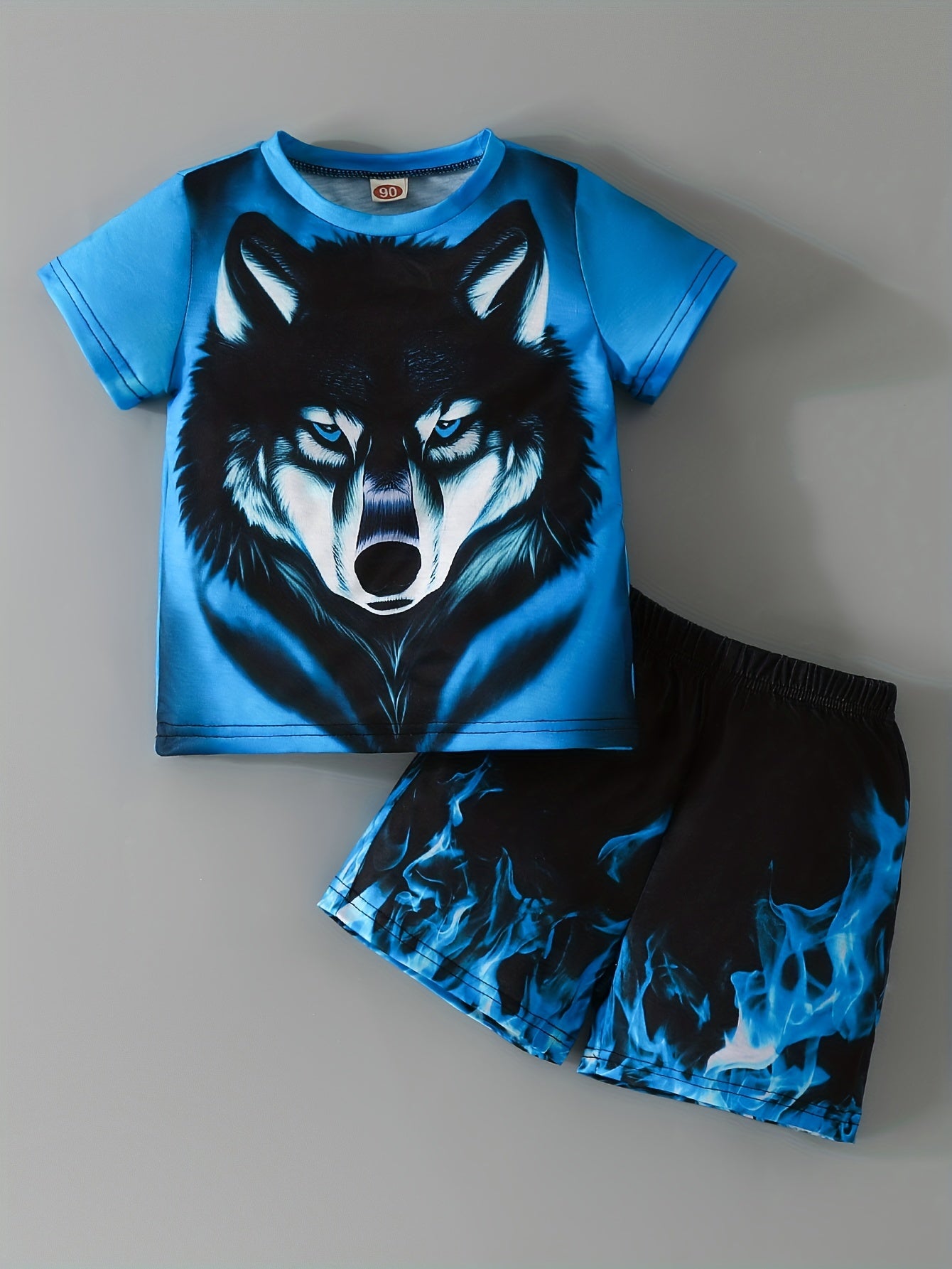 Wolf & Flame Print T-Shirt and Shorts Set for Summer Kids - Casual Short Sleeve Top and Pants with Fun Design