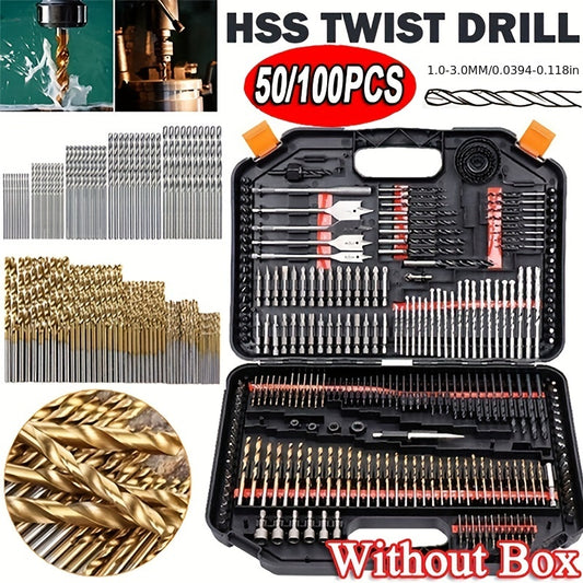 100/50pcs Titanium Coated HSS High Speed Steel Drill Bit Set, Power Tool Accessories