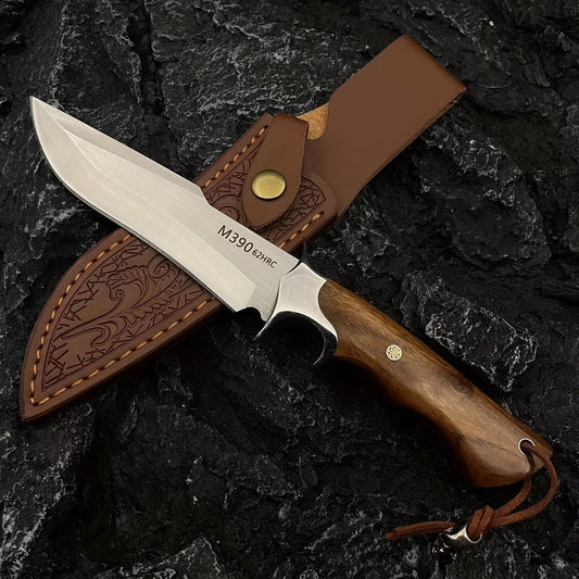 Premium Outdoor Survival Knife with Leather Case - Comfortable Grip and Finger Positioning for Jungle and Fishing Adventures