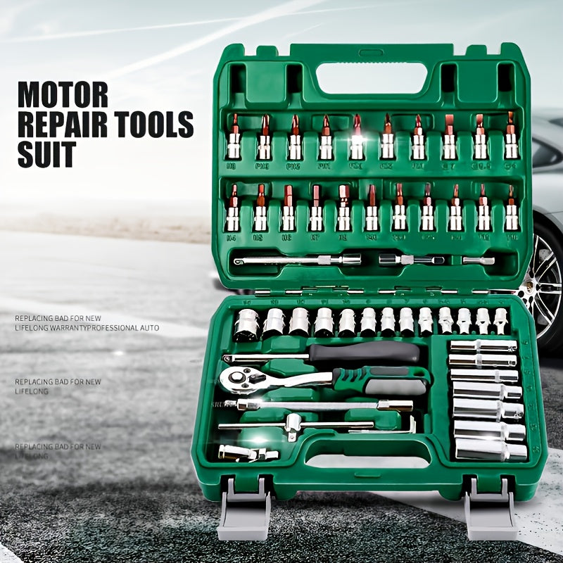 46pcs 1/4 Inch Drive Socket Ratchet Wrench Set with Metric Bit Socket Set and Extension Bar - Ideal for Auto Repair and Household Use - Includes Convenient Storage Case