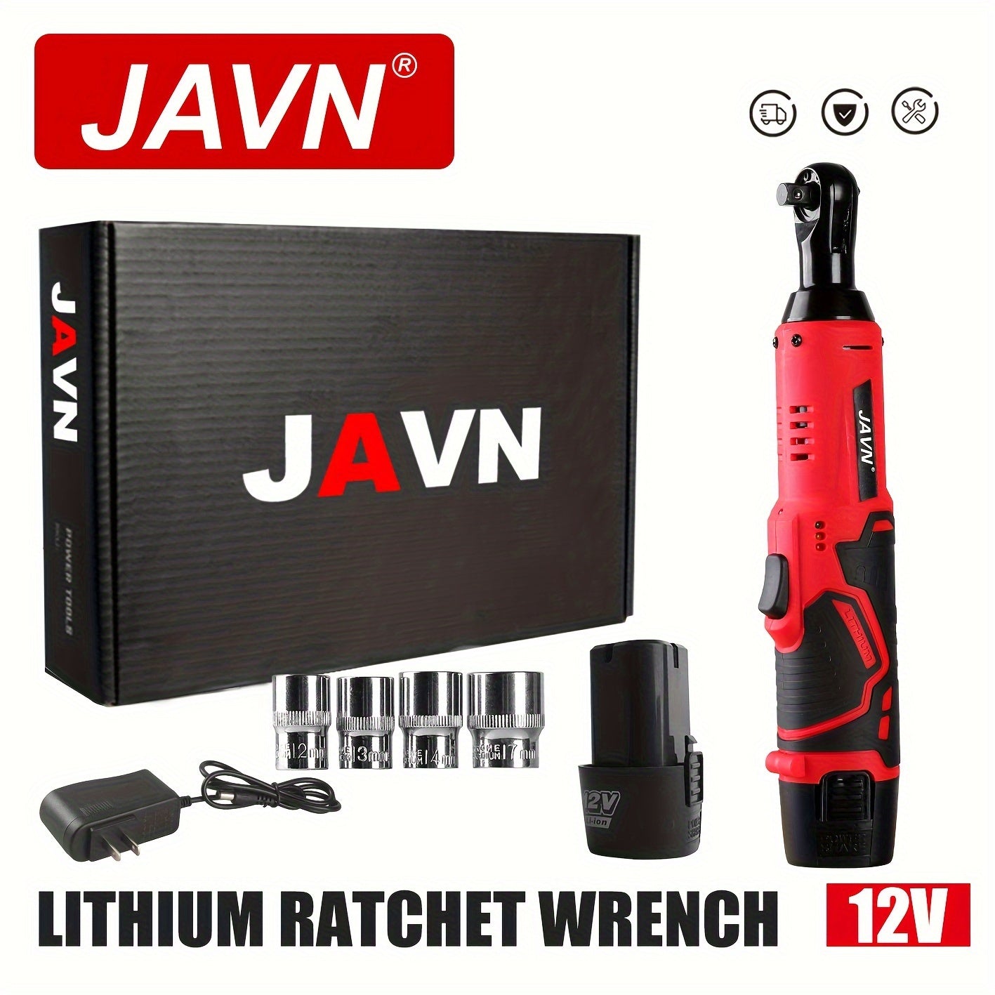 "1 set Javn 12V Cordless Electric Wrench - 45Nm 3/8"" Ratchet Wrench for Easy Screw and Nut Removal - Perfect for Car Repair and DIY Projects - Right Angle Wrench for Tight Spaces - Powerful and Convenient Power Tool"