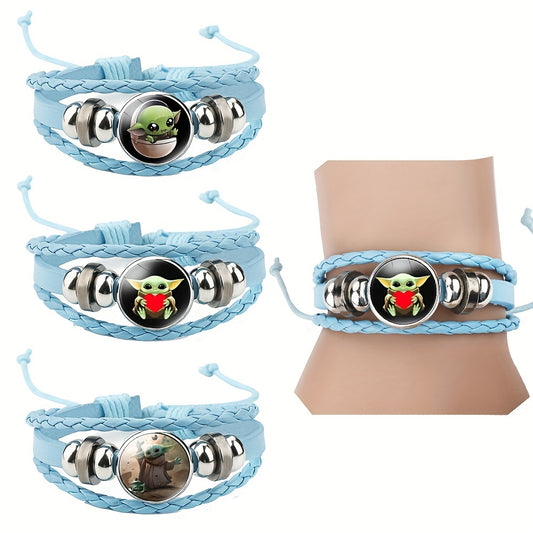 Disney Officially Authorized Star Wars Little Yoda Blue Artificial Leather Bracelet, Adjustable Bracelet Time Gemstone Accessories, Cute Hand Chain Gifts For Friends