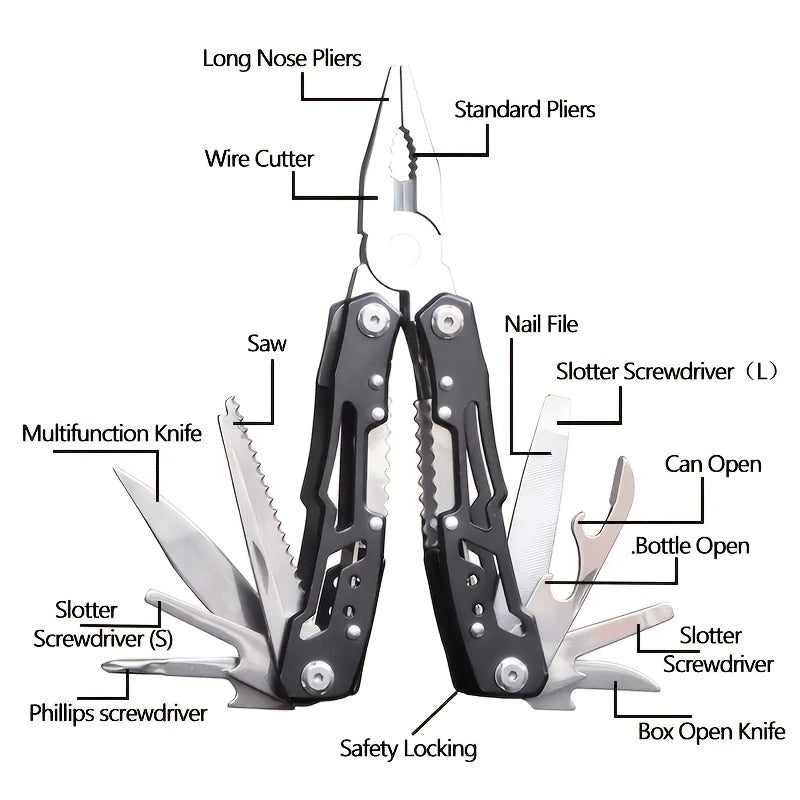 18-in-1 Stainless Steel Pliers Tool Set: Multifunctional Knife, Nylon Sheath & More - Perfect Gift For Camping, Survival, Hiking & More!