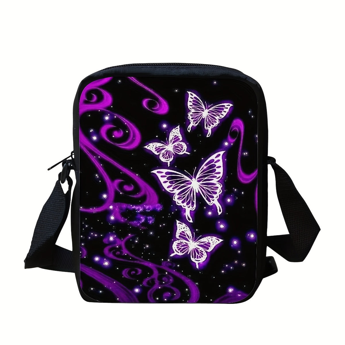 Y2K Purple Butterfly Cross-body Bag - Large Capacity, Durable Zipper, Perfect for Students, Boys, Girls, School, Outdoor Parties - Great Gift Idea