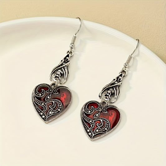 1pair Men's Retro Gothic Bat Heart Dangle Earrings - Unique Holiday Gift Idea