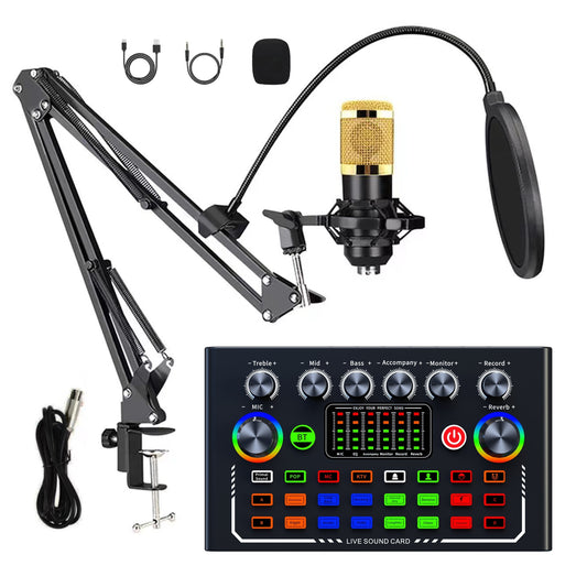 Podcast Equipment Bundle, BM-800 Podcast Microphone Bundle With Sound Card,Professional Audio Mixer, Condenser Studio Microphone For Streaming/Podcasting/Gaming/PC/Smartphone