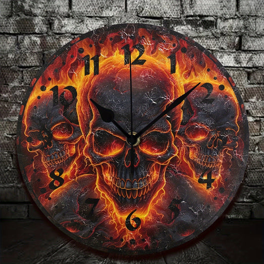 1pc 10in Flames Skulls Wall Clock, Silent Wall Clock Easy To Read Clock For Home Kitchen Living Room Bathroom Office Decor, AA Battery (not Included)