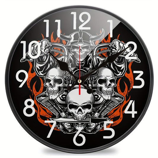 1pc Motorcycle Skull Round Wall Clock, Silent Battery Operated Clock for Home, Office, School AA battery (not included)