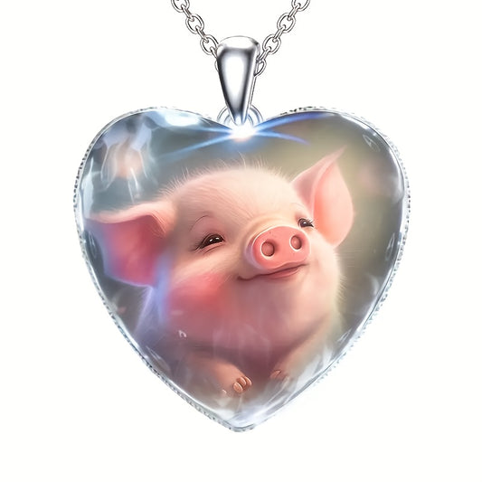 1pc Lovely Heart-shaped Pig Necklace, Perfect Gift For Girls And Boys