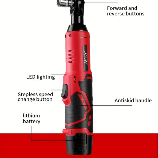 "1 set Javn 12V Cordless Electric Wrench - 45Nm 3/8"" Ratchet Wrench for Easy Screw and Nut Removal - Perfect for Car Repair and DIY Projects - Right Angle Wrench for Tight Spaces - Powerful and Convenient Power Tool"