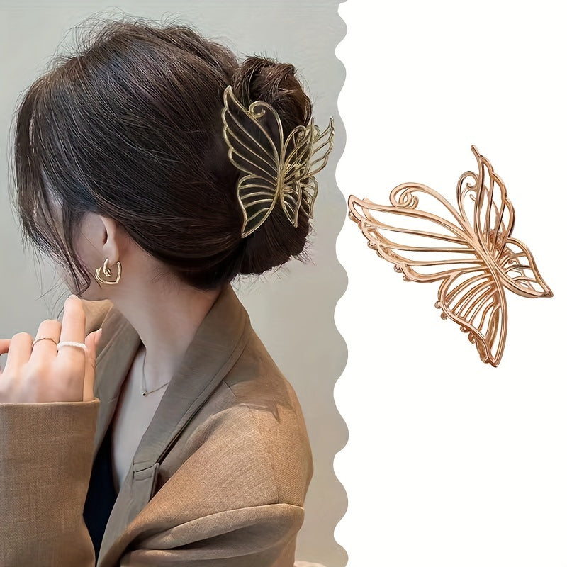 1pc Elegant Hollow Butterfly Claw Clip for Women and Girls - Vintage Metal Shark Clip for Ponytail Holder and Hair Styling