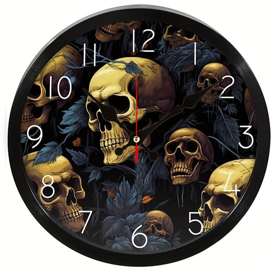 1pc Silent Terror Skull Wall Clock - Easy-to-Read Round Design for Home, Office, Classroom, or Bedroom - Battery Operated (AA Battery Not Included)