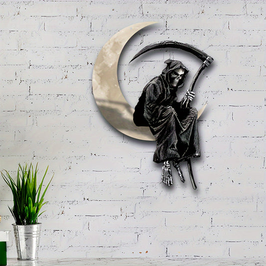 1pc Creepy Reaper Moon Metal Wall Art for Halloween and Home Decor - Indoor/Outdoor Living Room and Bedroom Sticker